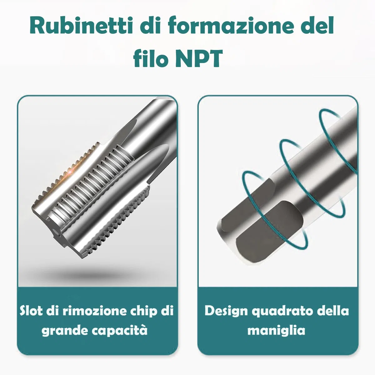 Set di Maschi a Tubo NPT 5 pezzi, 1/8", 1/4", 3/8", 1/2" e 3/4" NPT Rubinetto Filettato per Filettare, Kit Filettatura per Pulire o Rifilare Filettature di Tubi Danneggiate o Inceppate