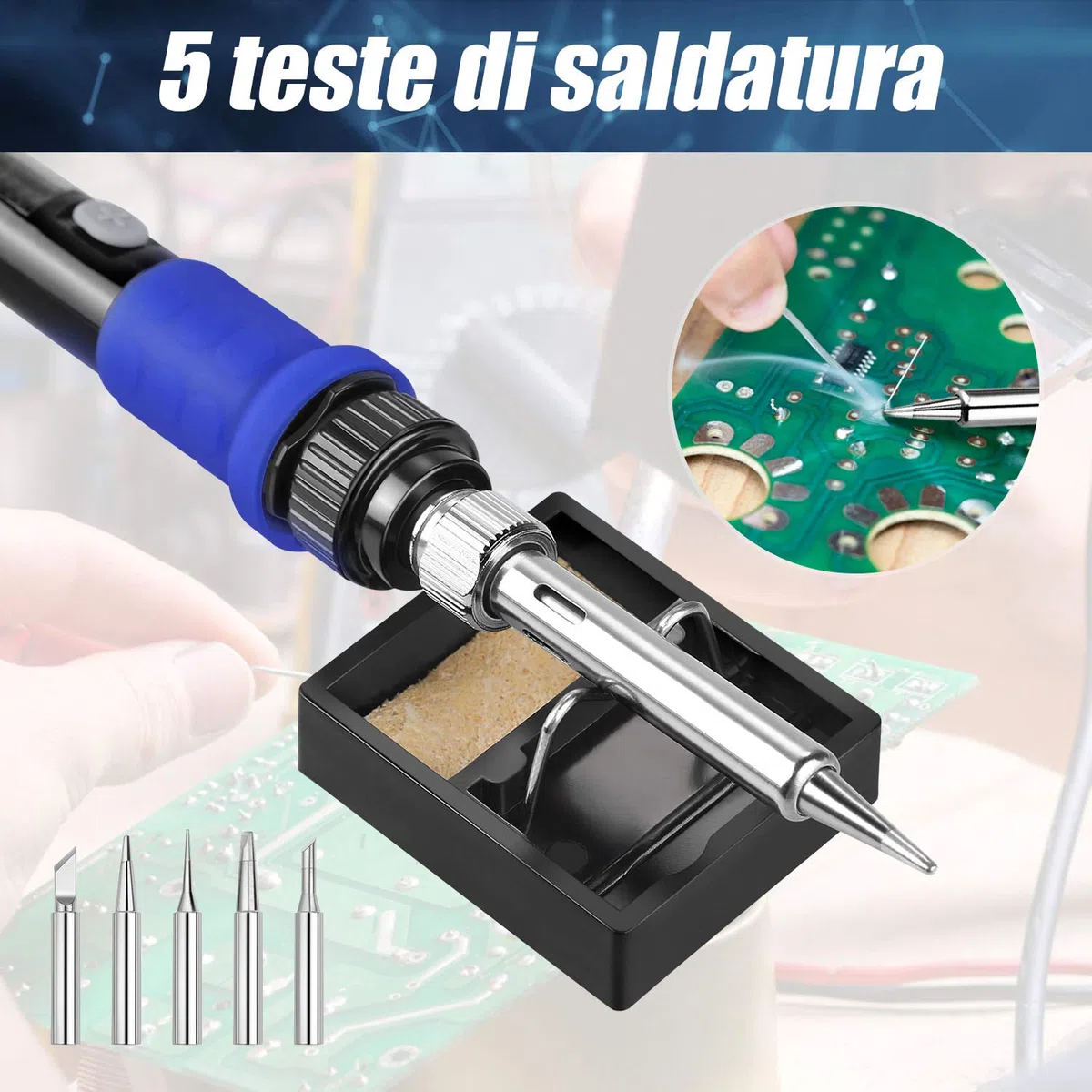 Kit Saldatore Elettrico Professionale, 90W 220V Temperatura Regalabile80℃- 480℃ 5 Punte, Pinzette Antistatiche Adatto per fai da te, per Principianti