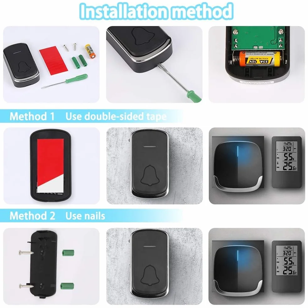 Campanello Senza Fili da Esterno, 300m Campanello Wireless 58 Melodie e 4 Livelli di Volume, Impermeabile IP44, Indicatore LED per Casa, Ufficio, Anziani