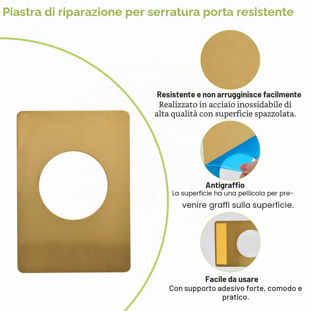 Piastra di riparazione per serrature delle porte, 4 pezzi, piastre di fissaggio per pomelli delle porte in acciaio inossidabile, piastre di riparazione autoadesive per pomelli delle porte