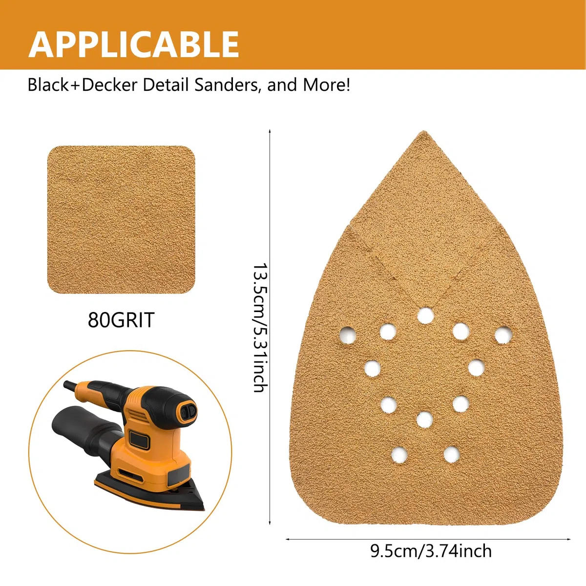 Carta abrasiva per mouse, 50 pezzi, 95 x 135 mm, sistema in, 12 fori per l'aspirazione della polvere, per smerigliatrice Black & Decker e 140 mm
