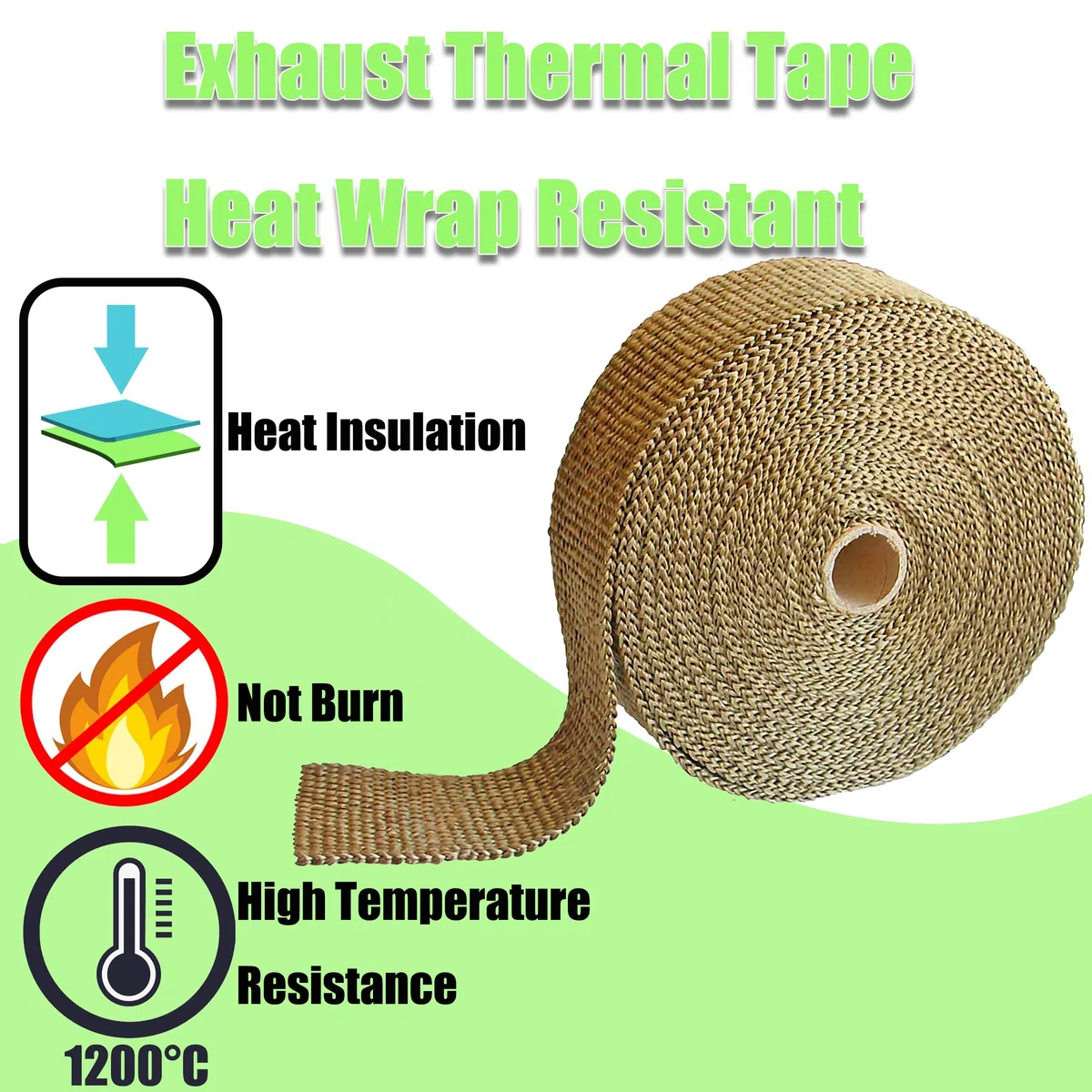 15 Metri Bende Termiche Collettori per Scarico Marmitta Moto Nastro Termico Isolante in Fibra di Basalto per Moto Resistente al Calore di 1200℃ + 10 Fascette in Acciaio