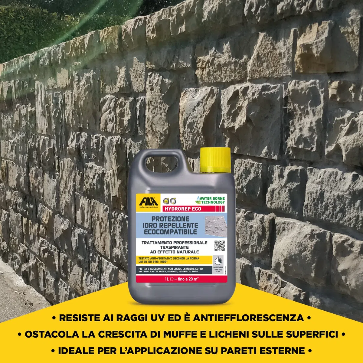 Fila Surface Care Solutions Hydrorep ECO Idrorepellente per Pietra e Cemento, Cotto, Mattoni Faccia Vista, Intonaco, Tufo e Agglomerati, 1 Litri