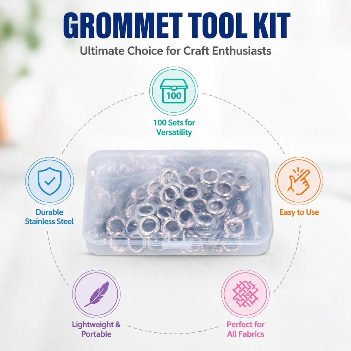 Kit 100 Set Occhielli 12mm Acciaio Inox - Strumenti Installazione Resistenti - Per Tende, Teloni, Abbigliamento, Artigianato