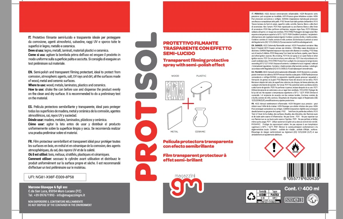 PROTISOL,Protettivo Isolante Spray,Filmante Trasparente con Effetto Semi-Lucido Isolante per Metalli, Legno, Ceramica, Plastici, 400ml (3)