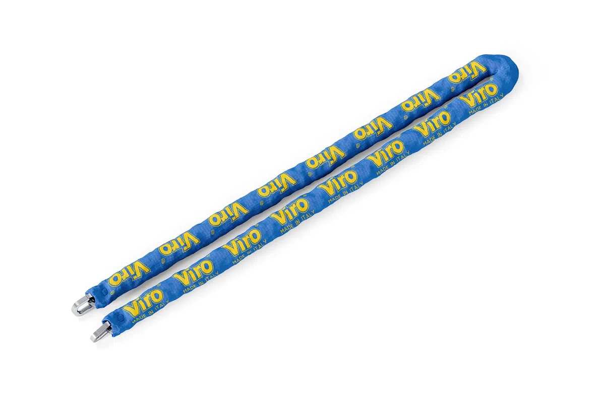 Viro | Catena Moto e Scooter, Sezione Semiquadra 8 mm, Lunghezza 150 cm, In Acciaio Speciale, Rivestita in Guaina Blu Antigraffio