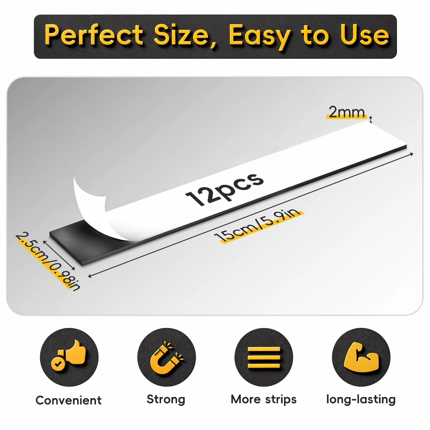 Strisce Magnetiche Adesive, 12 Pezzi 15cm x 25mm x 2mm Nastro Adesivo Magnetico, Calamita Adesiva per Cucina Garage Studio Ufficio