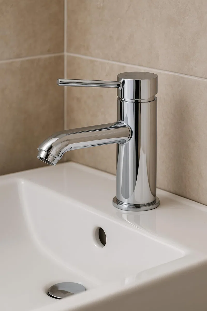 Rubinetto Miscelatore Lavabo Lavandino Bidet Bagno Cromato Altezza 17 cm con Tubi Flessibili e Kit Installazione Design Moderno per Bagno Domestico e Professionale