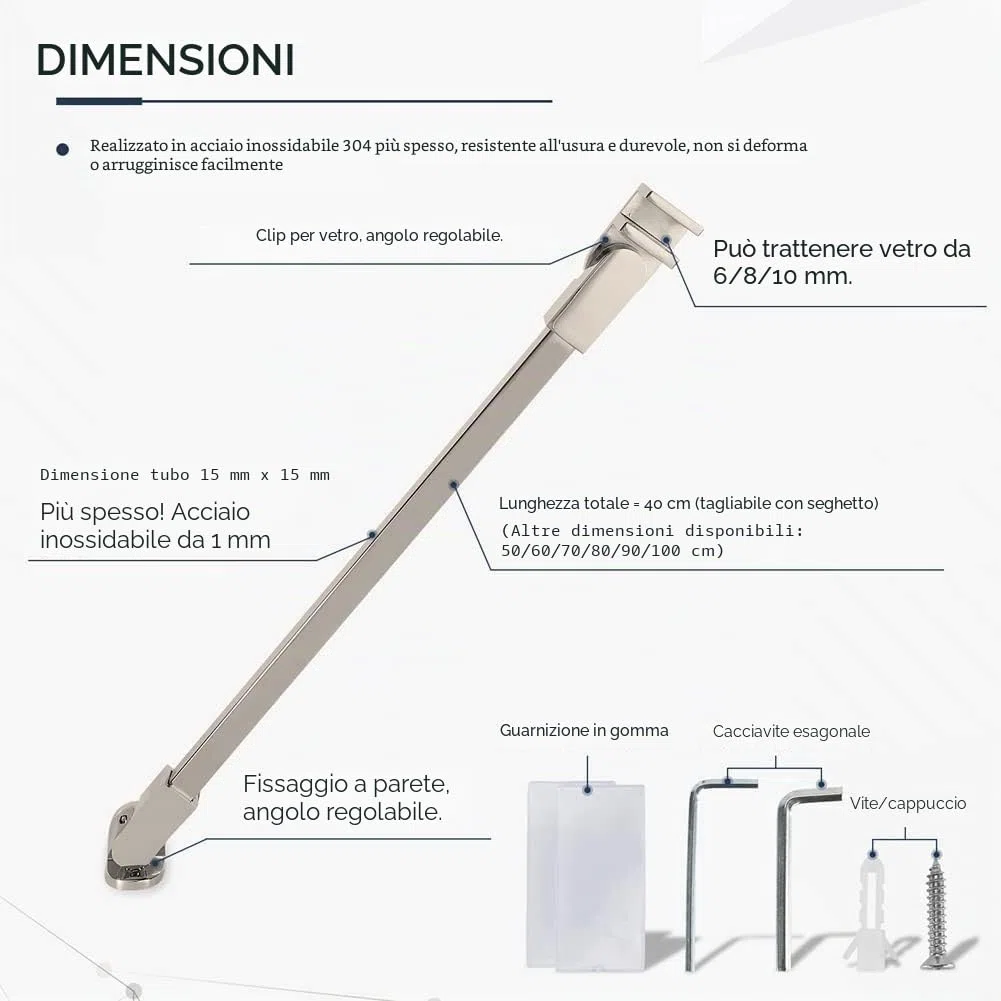 40 cm stainless steel Frameless Shower Door Fixed panel wall-to-glass Support bar for 6mm 8mm 10mm spessore vetro da m-home