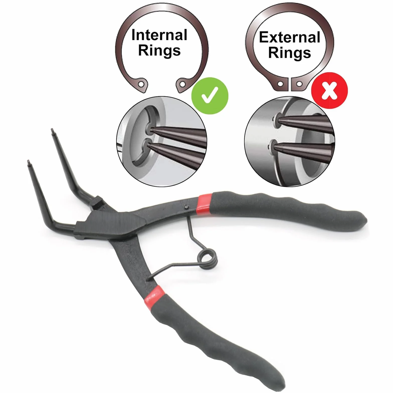 Pinze per anelli di sicurezza lunghe da 190 mm curvate a 90 gradi, cilindro interno principale per anelli di sicurezza interni, per camion, moto, auto