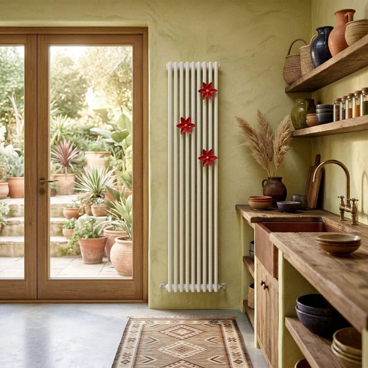 Fiore di Ninfea Appendino in Ceramica Rosso per Radiatore e Muro - Gancio Portasciugamani per Scaldasalviette e Termoarredo - Design Artigianale Italiano