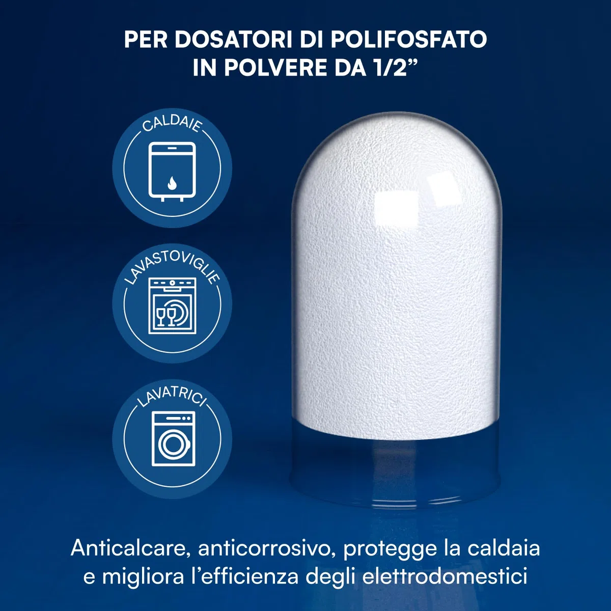 Ricarica Polifosfato in Polvere per Caldaie Lavatrici ed Elettrodomestici Universale 1/2" 4,1x7,3cm per Filtro e Dosatori Protezione Anticalcare e Anticorrosiva - Confezione da 12 Ricariche