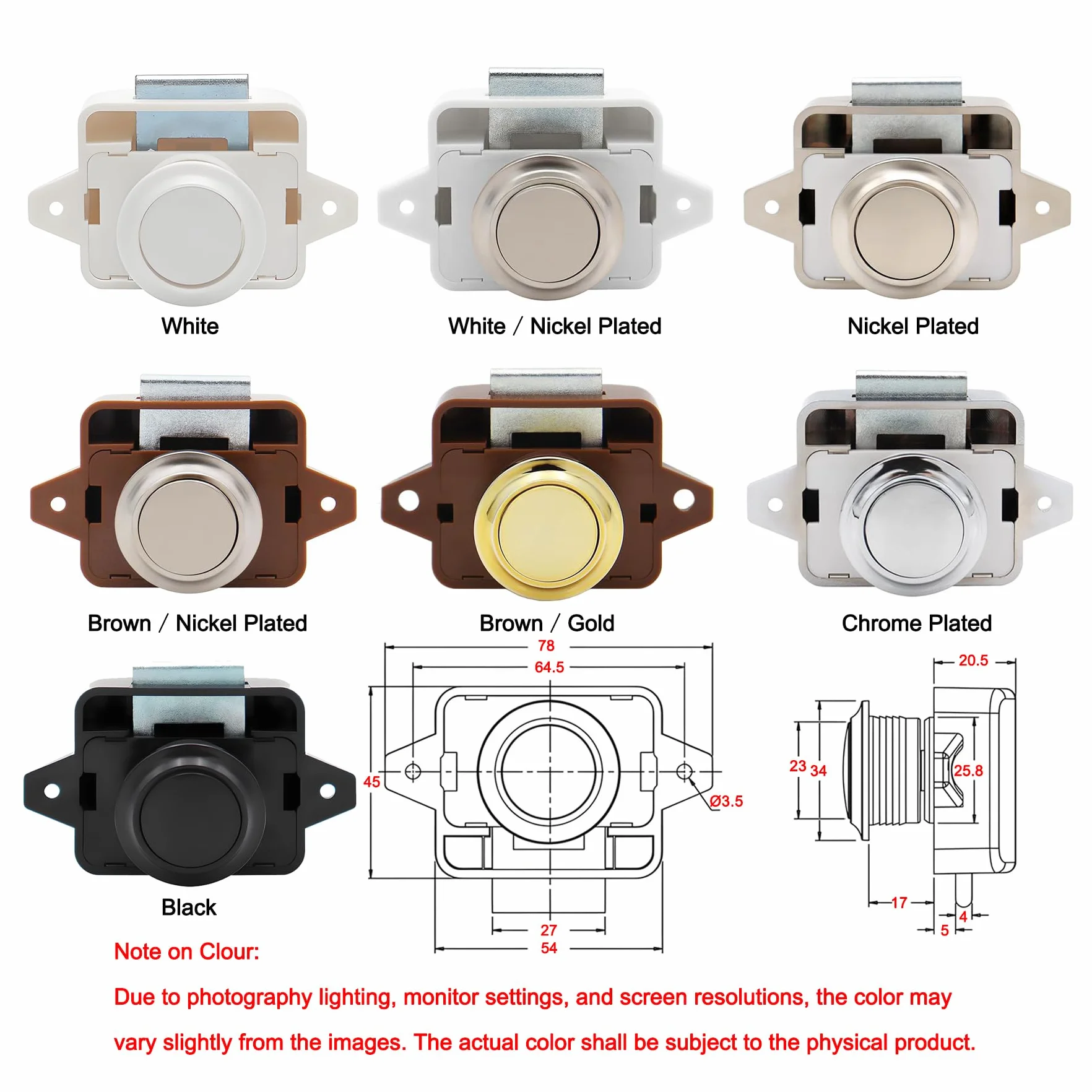 LIKERAINY Push Lock Fermi per Cassetti Serrature a Pulsante Serratura della Porta Armadio per RV Camper Caravan Nave Yacht Nichelato 4 Pezzi
