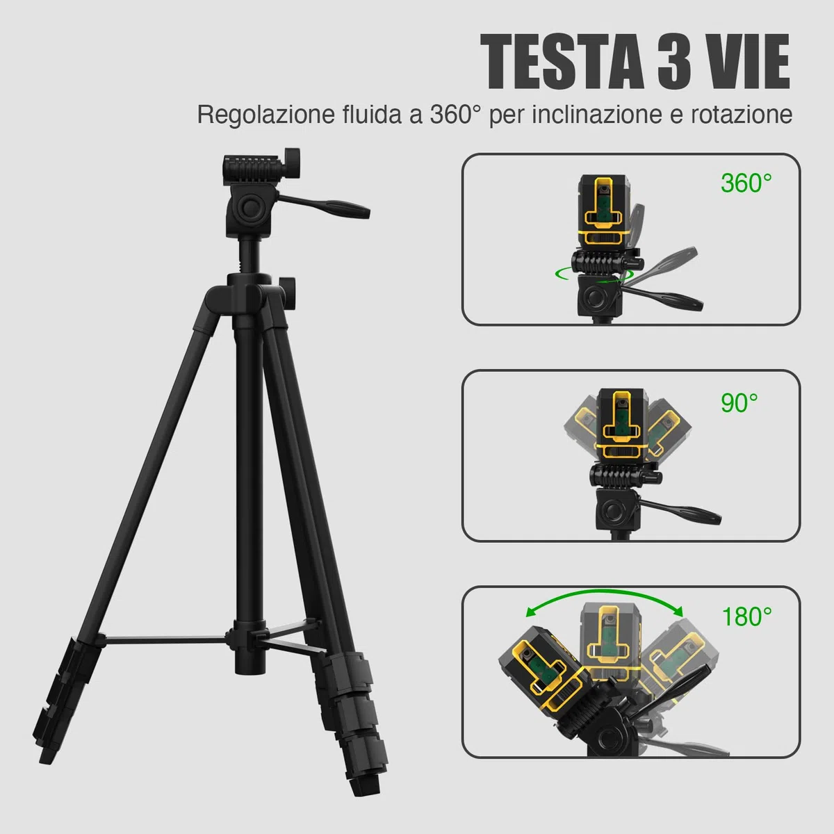 Treppiede in alluminio leggero da 137 cm con livella a bolla, piastra a sgancio rapido con montaggio a vite da 1/4"-20 per dispositivo di livellamento della linea laser