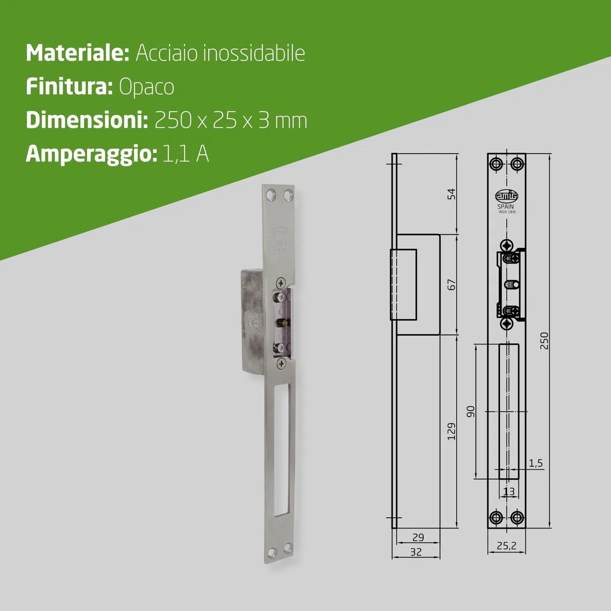 Amig - Apriporta Elettrico da Incasso per Porte | Mod.20 | 250 x 25 x 3 mm | Amperaggio: 1,1 A | Include Bobina da 8-12 V di Corrente Alterna | Serratura per Portales, Tendine o Ufficio