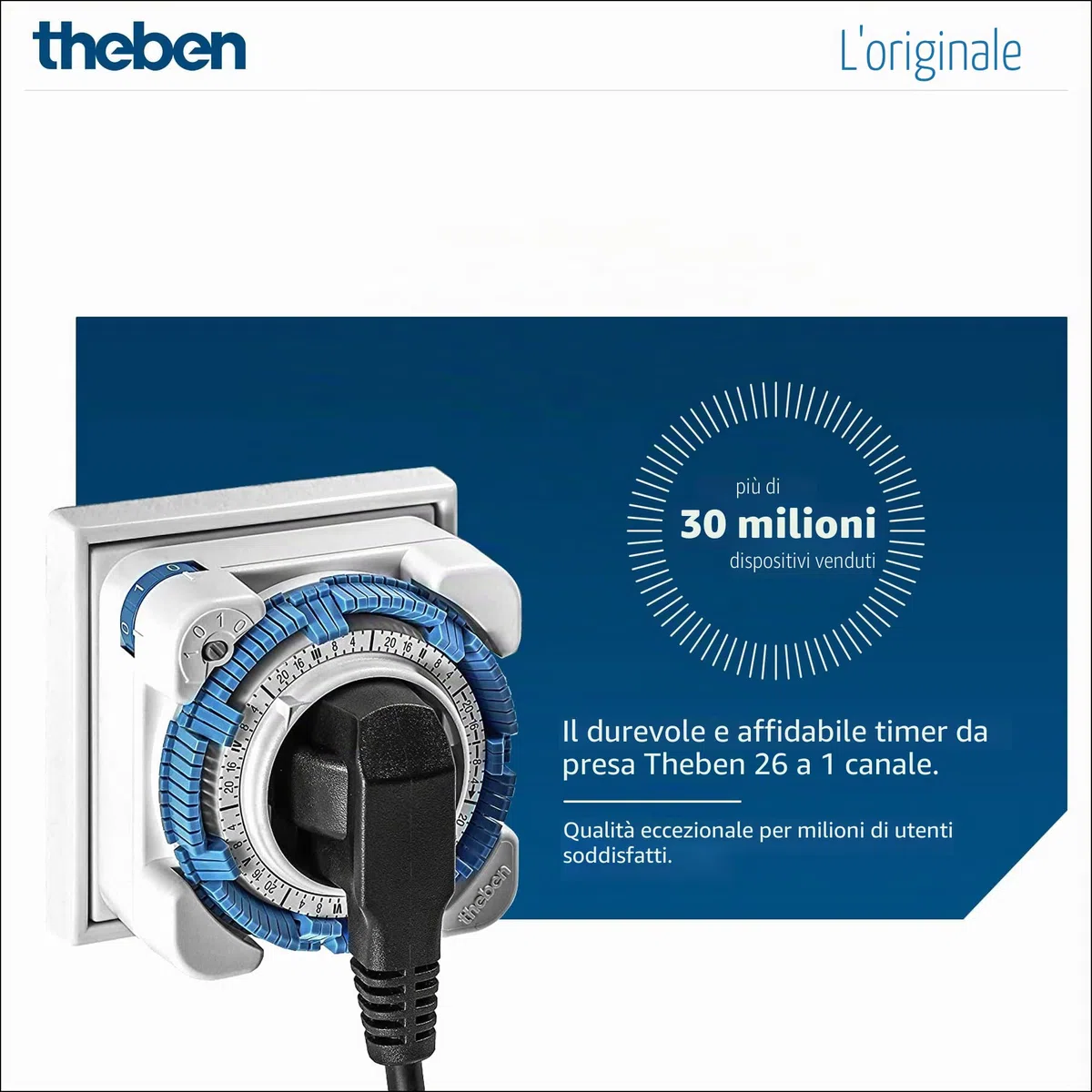 Theben 0260030 timer 26 - Interruttore orario analogico, timer da presa analogico, Schuko, programma giornaliero, 400 W LED, per caricabatterie, acquari, terrari, lampade da terra ecc.