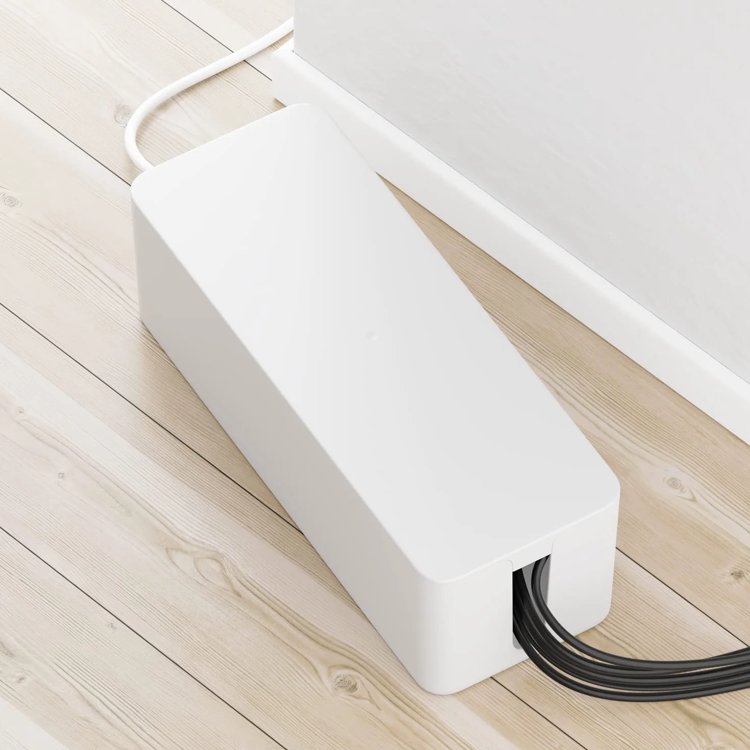 deleyCON Gestione Cavi Box Cavo Organizer Box Casetta Cavi 40,5cm x 15,3cm x 13cm Plastica Robusta 2 Guide Laterali per Cavi Protezione e Sicurezza Bianco