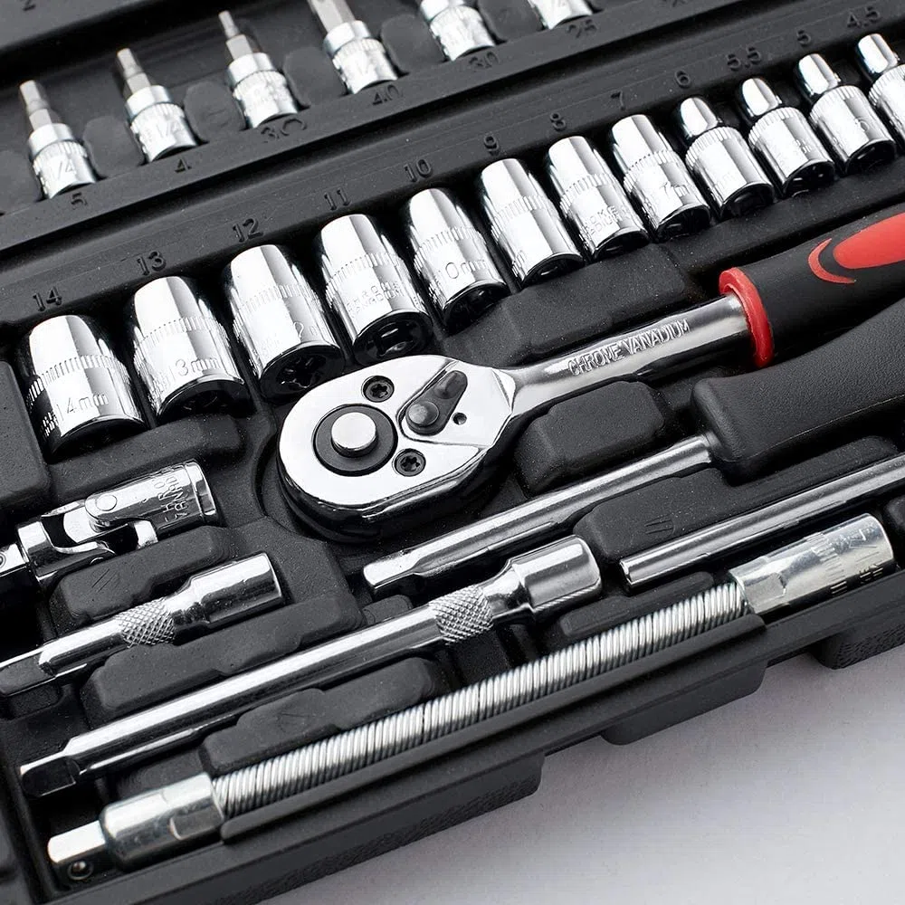 46 Pezzi Set di Chiavi a Bussola con Cricchetto 1/4" Cromo Vanadio Cr-V per auto fai da te Punte PH e PZ