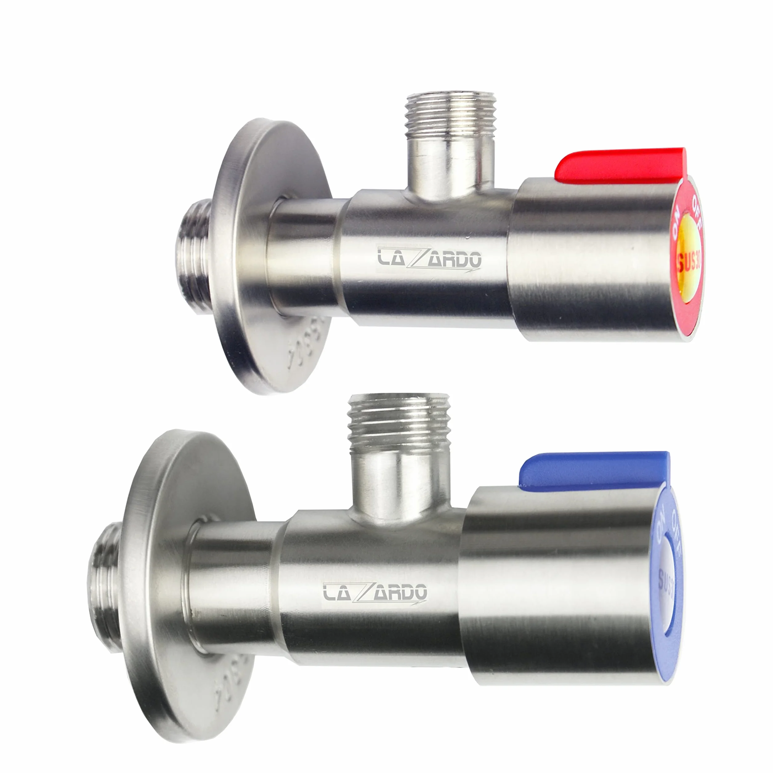 2 valvole angolari in acciaio inox per lavabo, montaggio a parete, 3/8", caldo freddo