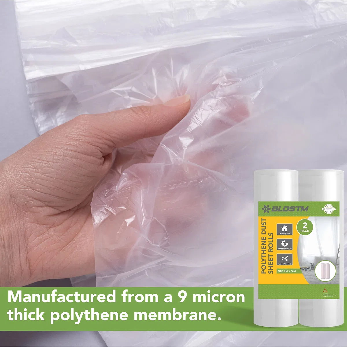 BLOSTM Teli Plastica per Coprire - 2 Grandi Teli Imbianchino, Telo Plastica Trasparente Robusto per la Protezione Di Tappeti e Mobili, Progetti di Decorazione e Fai Da Te - 2m x 50m - 2 PEZZI