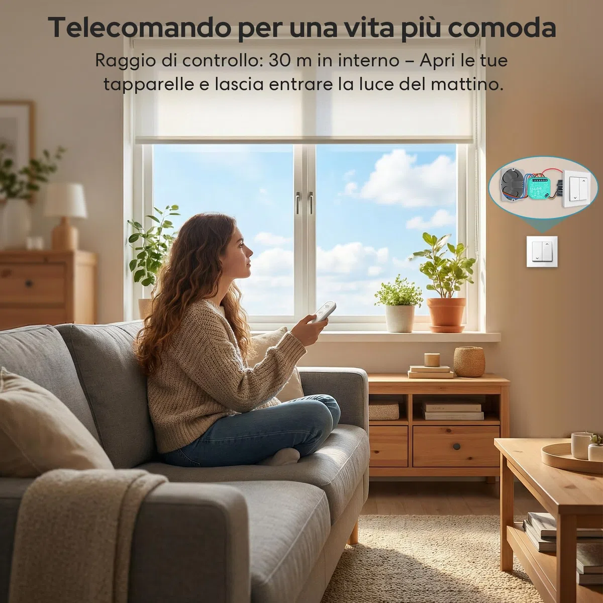 LoraTap Interruttore per Tapparelle a Radiofrequenza (RF), Modulo Wireless con Telecomando, Funziona con Interruttore Tradizionale, Relè 300W per Persiane e Tende Elettriche, Senza Wi-Fi