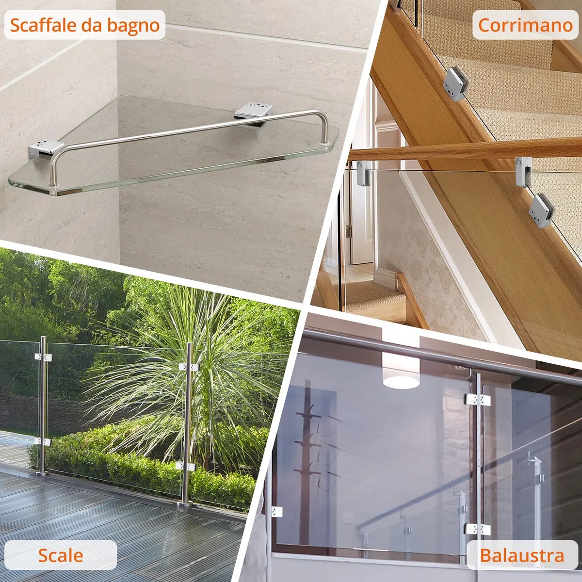 Proster 8 Pezzi Supporto Vetro 8-10mm Acciaio Inossidabile 304 Morsetto Vetro Regolabile Con Cacciavite per Ringhiera Balaustra Corrimano della Scala - Lucido