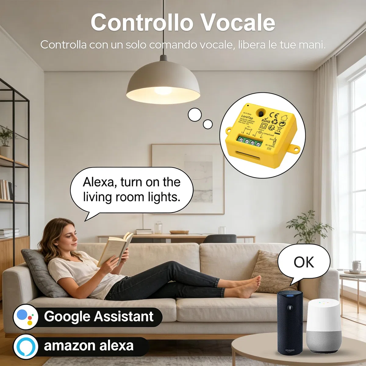 LoraTap Interruttore Timer WiFi Alexa, Interruttore Intelligente Wireless Controllo Remoto con Telefono App iOS Android, Compatibile con Alexa Echo e Google Home, 2pz Ricevitori a Relè 2500W