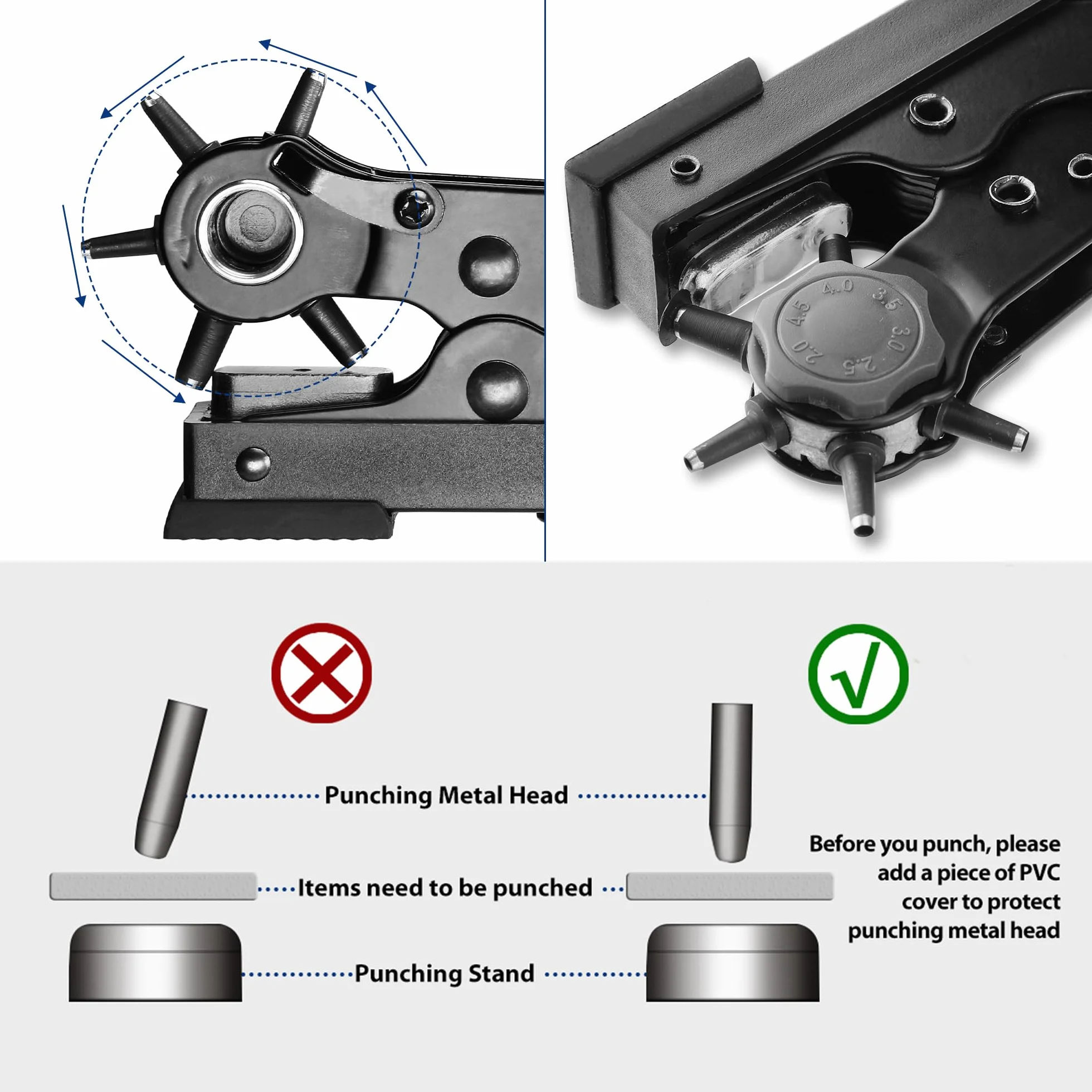 WORKPRO Pinza Fustellatrice, Scrivania Pinza Buchi Cntura con 6 Fori Intercambiabili, Buca Cinture per Perforate Cinture, Carte, Cinturini per Orologi, Cartone, Scarpe in Pelle