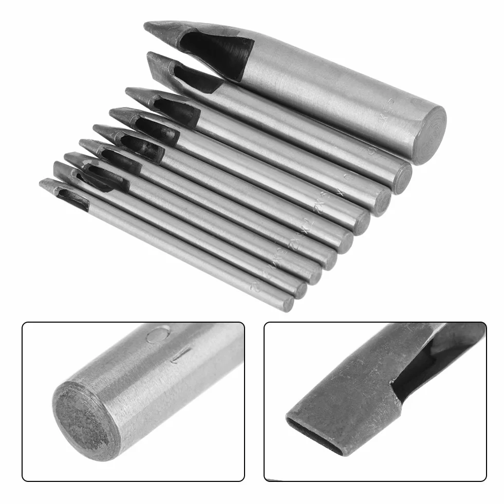 2mm 9pcs Punzone per Fori in Pelle, Cuoio Ovale Forma Foro Punch Kit Cutter Hollow DIY Tool