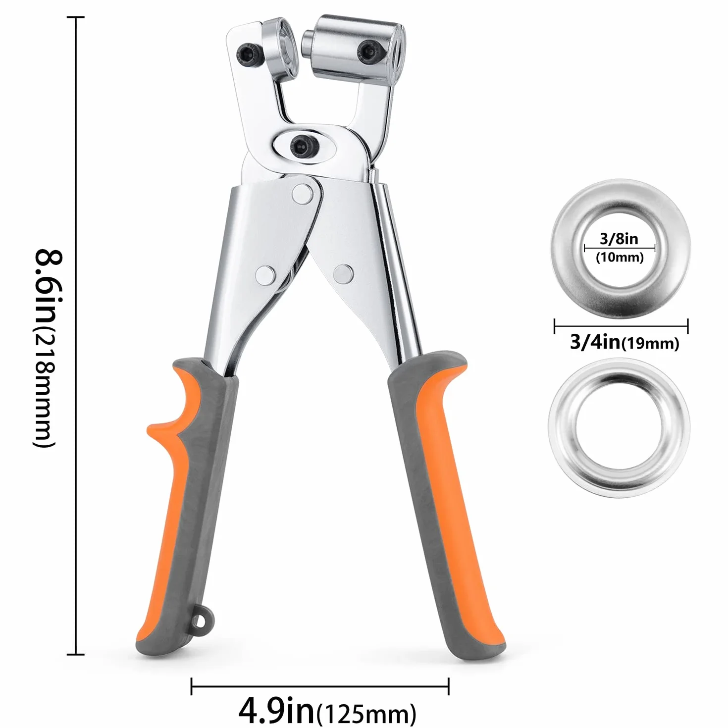Ecraft Kit di utensili per occhielli con pinza: 10 mm con 500 occhielli argentati, punzonatrice, pinza, perforatrice, pinza, pinza, set di pinze per fori per striscioni, macchina per tessuti e carta
