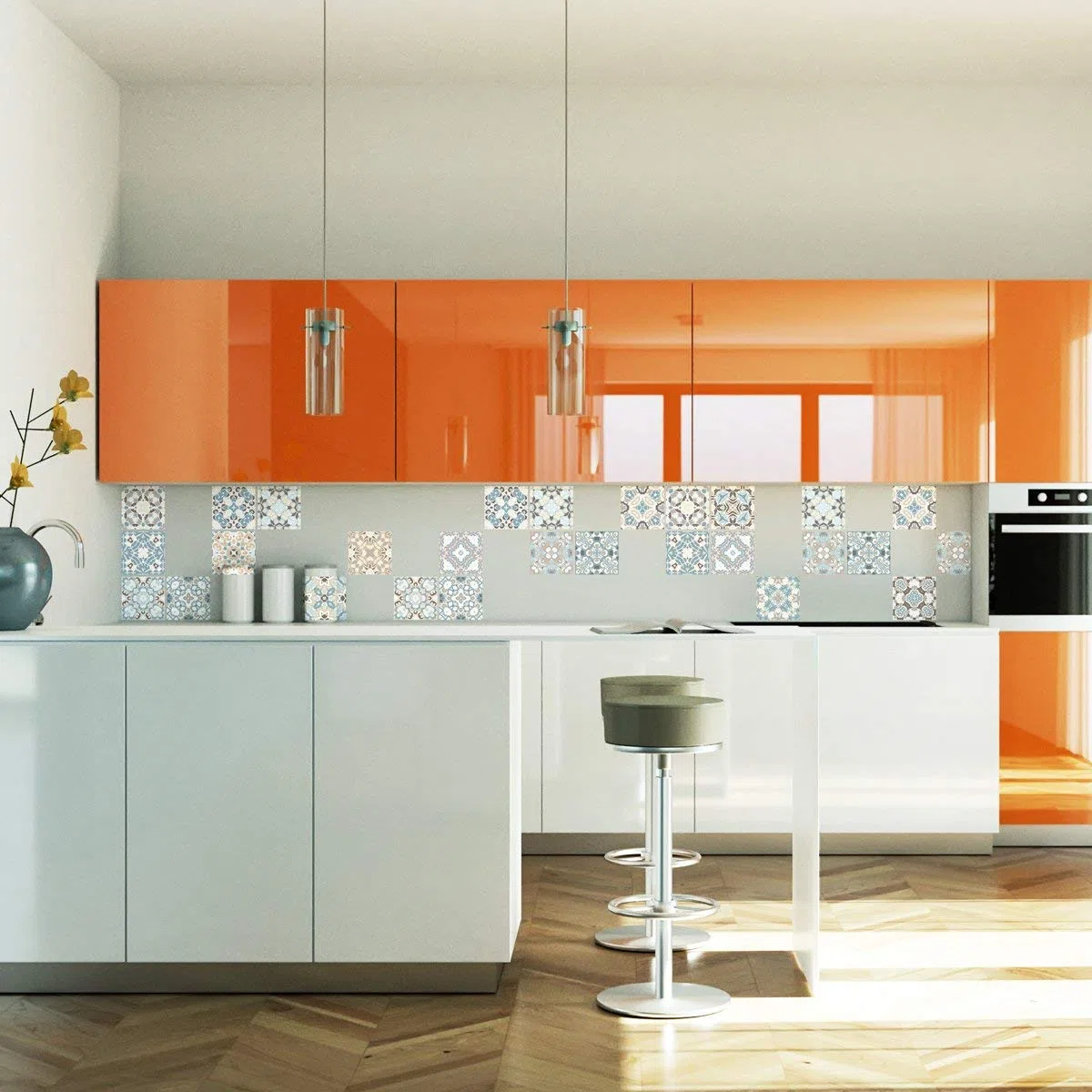 Ambiance Sticker Adesivi Autoadesivi, Decorazioni Murali, Adesivi per Piastrelle per Bagno e Cucina Ornements Stylé - 24 Piastrelle Adesive 20 x 20 cm