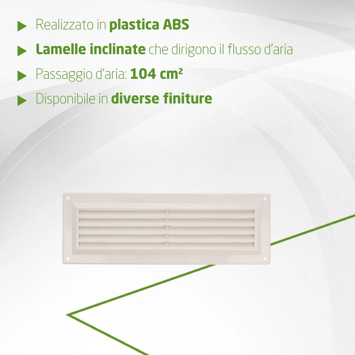 Amig - Set di 6 griglie di ventilazione rettangolari in plastica con zanzariera - Ideali per cucina e bagno - 260x90 mm - Bianco
