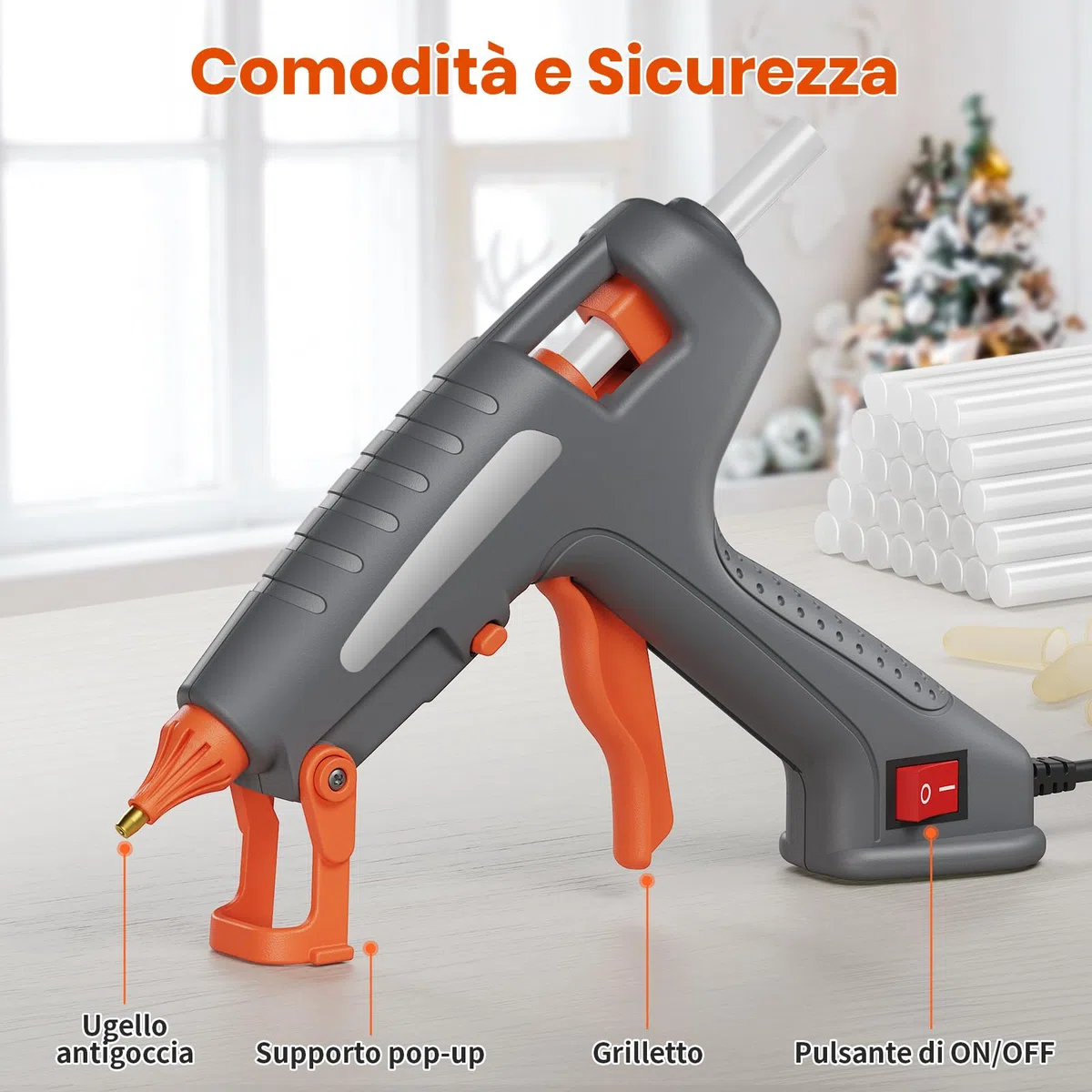 Pistola Colla a Caldo, Pistola caldo colla 200W Professionale, 60s Riscaldamento Rapido, On/Off, con 30pcs 11x150 mm Colla Stick e Borsetta, Adatta per DIY, Uso Domestico, regalo natale, albero natale