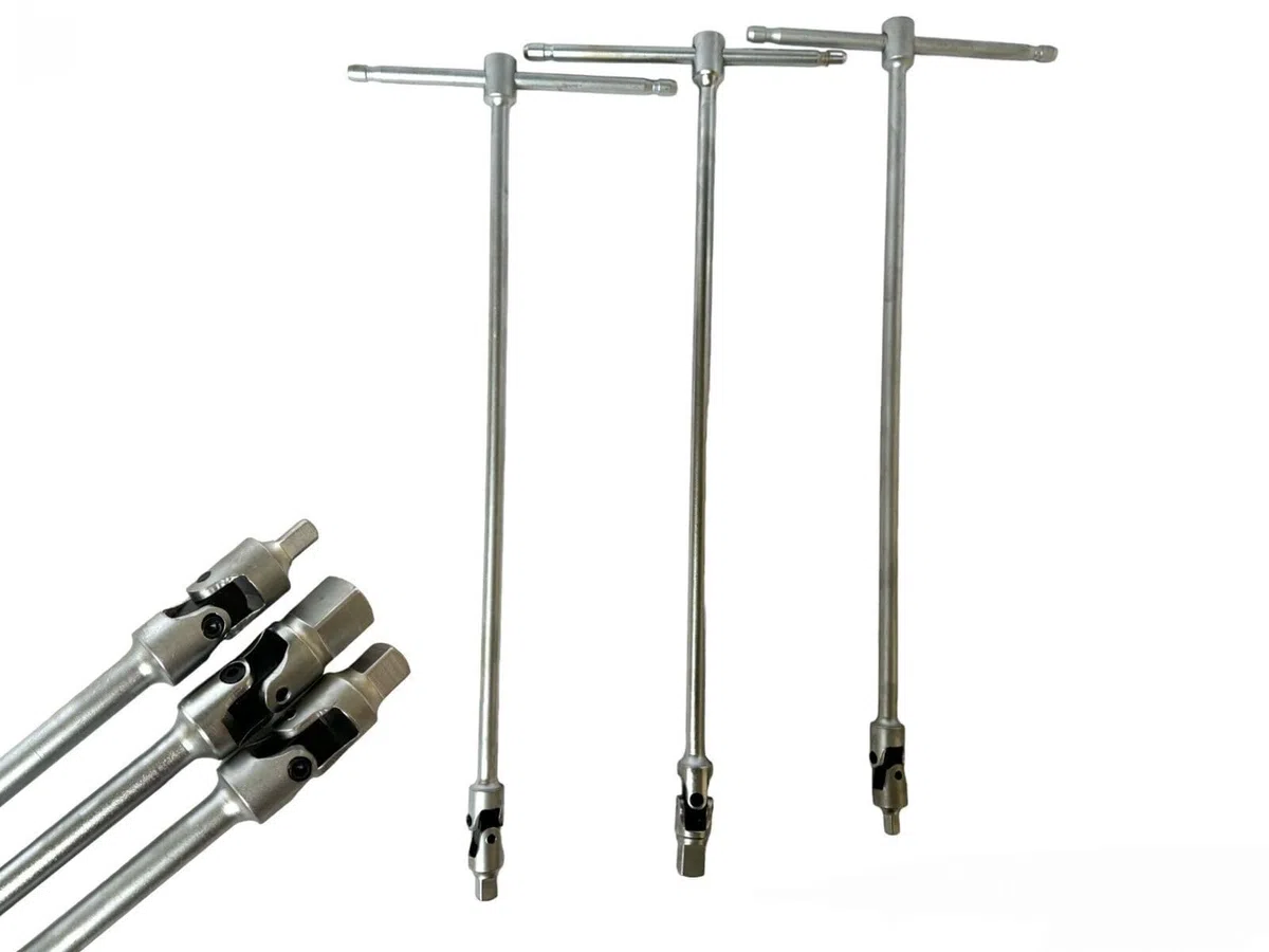 topolenashop Set 3 Chiavi a T Snodabili 1/2" 1/4" 3/8" | Chiavi a T Lunghe 43cm in Acciaio | Manico Scorrevole Attacco Quadro per Officina, Garage, Fai da Te