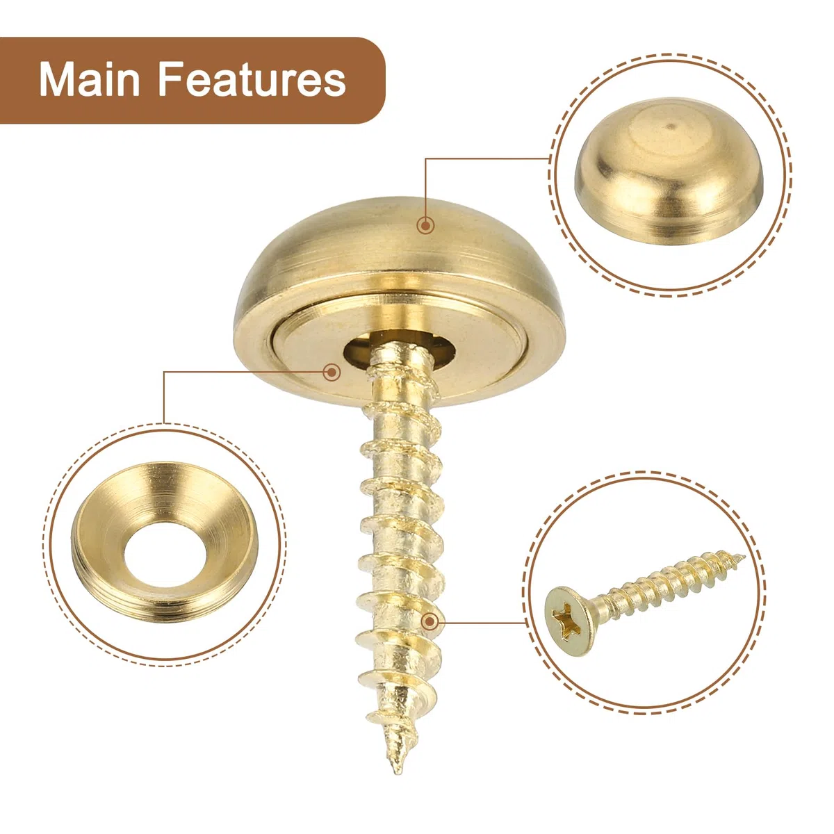 QUARKZMAN 30pz Viti Decorative Ottone Tono Oro, 15mm x 24.5mm (Head: 6mm), M4, Piatta, Completamente Filettato, 1.25mm Pitch, 30 Pezzi