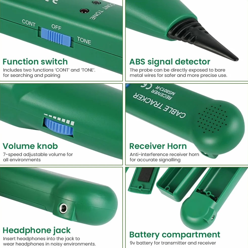 Flintronic Tester per cavi di rete, Localizzatore di fili LAN, Tracciatore toner multifunzione, Tester linea telefonica, Trova tracciatore cavo per collazione, Controllo di continuità