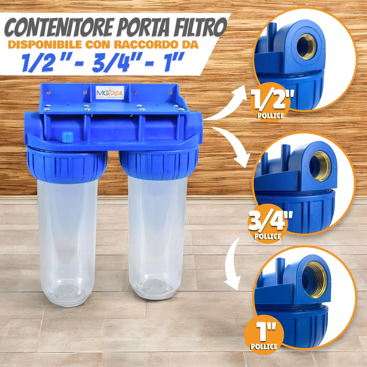 Sistema Porta Filtro per Acqua, Ampolla da 254mm (10"), Trasparente (2^ STADI - 3/4")