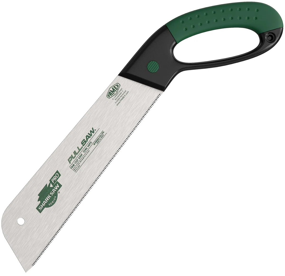FAMEX 5503 - Sega giapponese professionale, 300 mm, in acciaio al carbonio 14TPI – Made in Giappone – Spessore solo 0,6 mm, sega a trazione giapponese Kataba con lama flessibile, con manico a 2