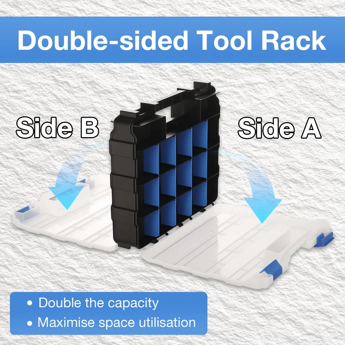 Romon Porta Minuteria Doppio Lato Con 24 Scompartimenti Regolabili, Chiusure Di Sicurezza, Materiale Pp Resistente, Colore Blu, 32x27x8cm Per Viti E Componenti