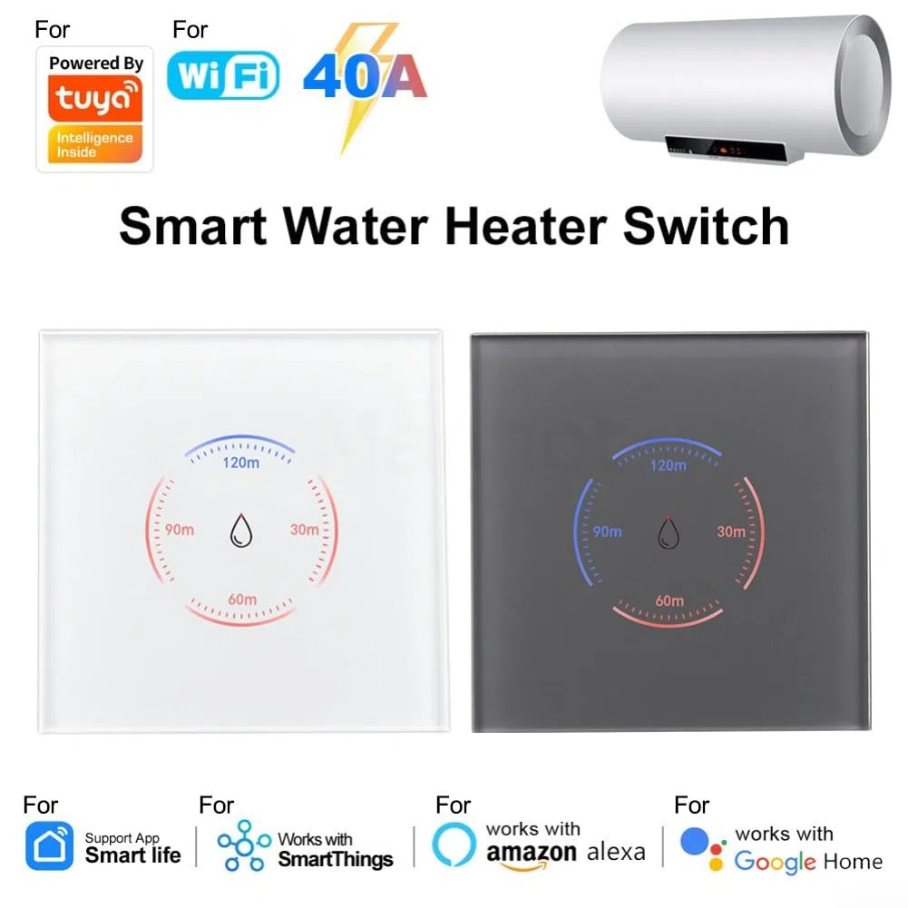 Smarts - Interruttore per riscaldatore a immersione, per Tuya WiFi Smart Wall Touch Boiler, interruttore timer per scaldabagno da 40 A, per Alexa, per app Smart Life (nero)