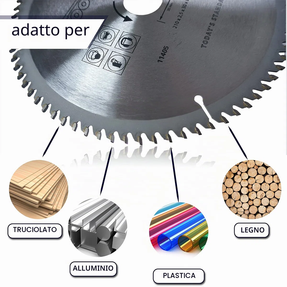 Lama circolare professionale 210x30 mm lama con 80 denti HM lama circolare legno 3 x anelli di riduzione per 16 mm, 20 mm, 24,5 mm (1, lama circolare)