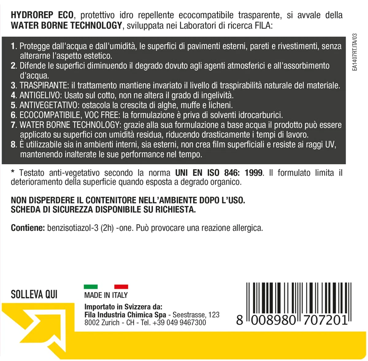 Fila Surface Care Solutions Hydrorep ECO Idrorepellente per Pietra e Cemento, Cotto, Mattoni Faccia Vista, Intonaco, Tufo e Agglomerati, 1 Litri