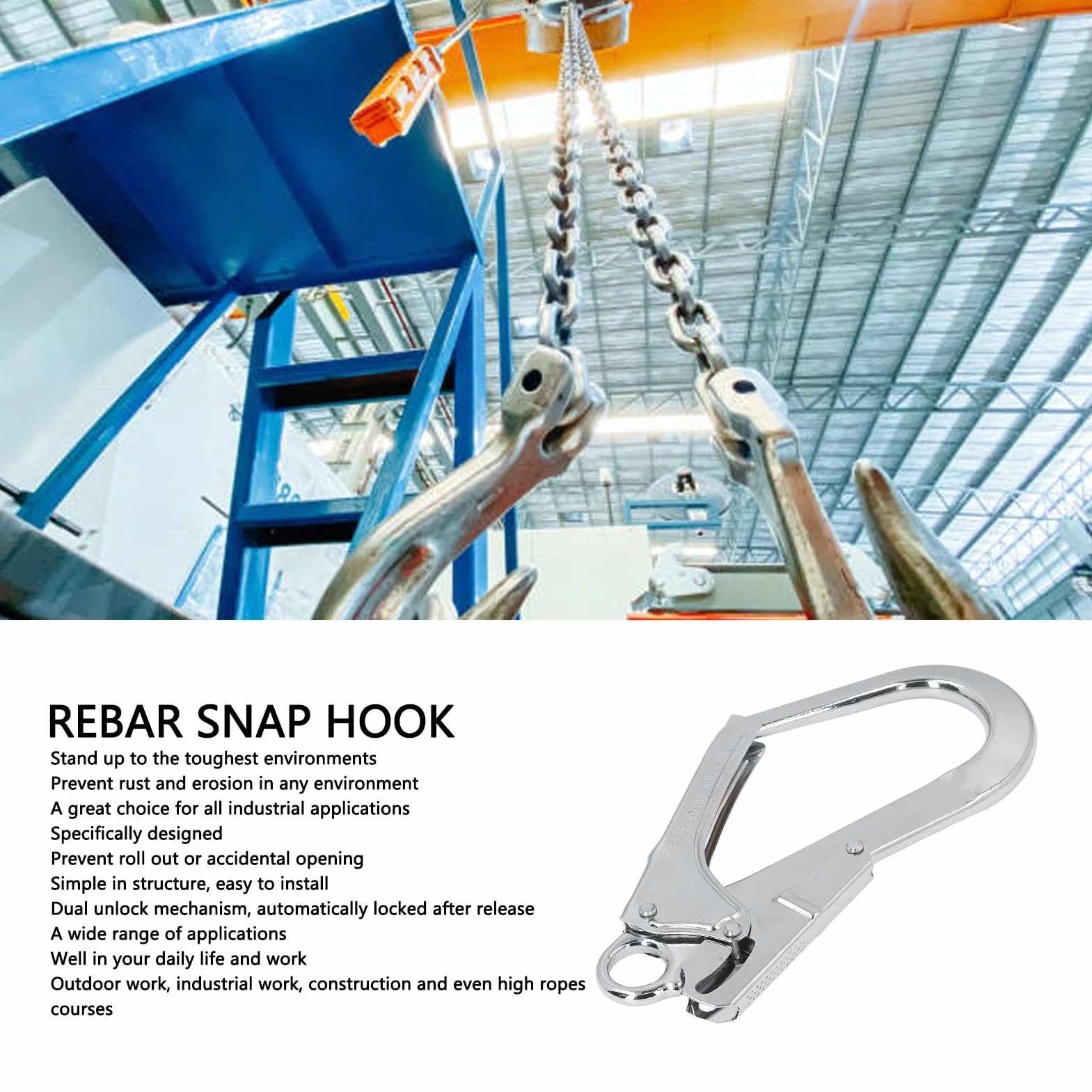 Gancio a Moschettone di Sicurezza per Impalcatura da Arrampicata 25KN, Argento, Acciaio Legato, CARABINER, Attrezzature per Animali di Allevamento, Rettangolare, Chiusura Automatica