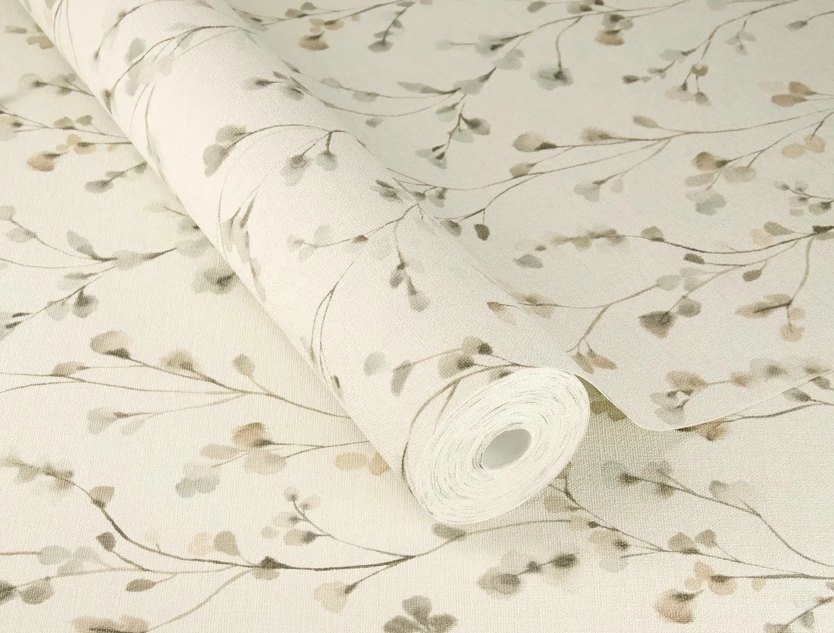 Rasch Carta da parati 486131 – Carta da parati in tessuto non tessuto chiaro con piccoli fiori in beige e tortora effetto acquerello della collezione Country Charme