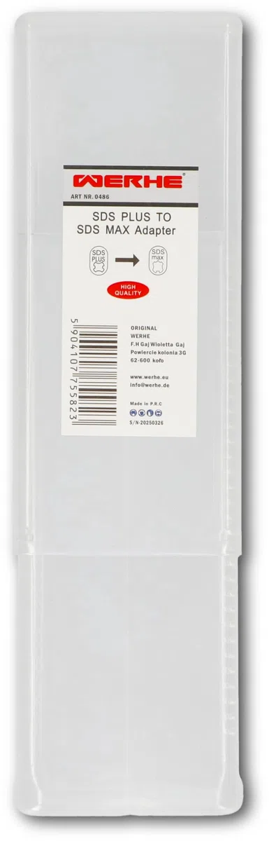 WERHE Adattatore SDS-Plus a SDS-Max – usa accessori SDS-Max con martello SDS-Plus – rotazione e percussione – acciaio da utensili, plastica – lunghezza 200 mm, 0,77 kg