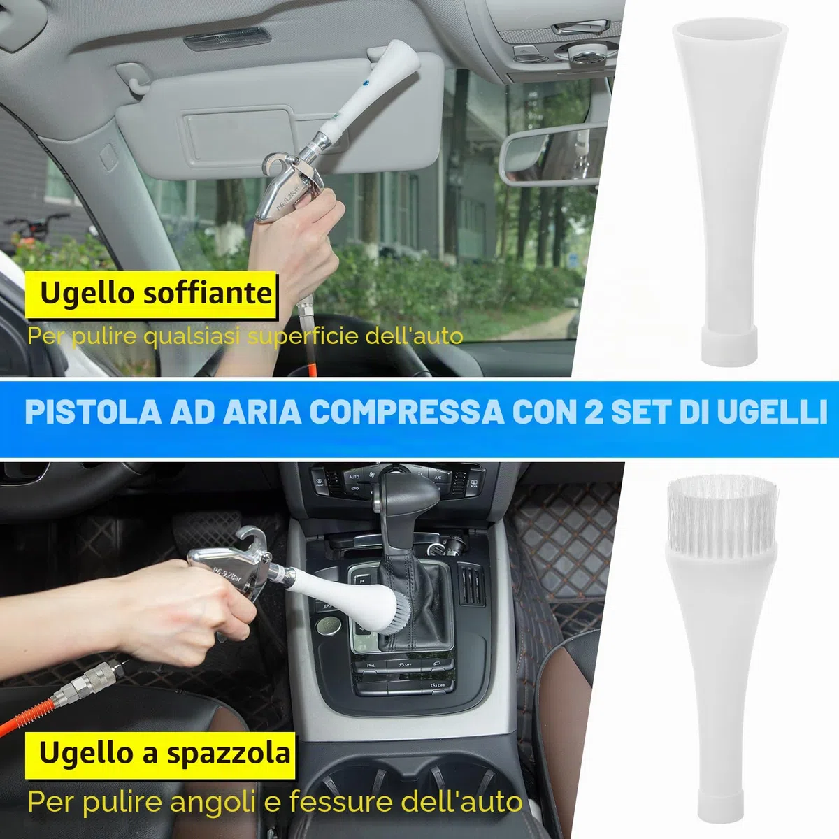 Pistola per la Pulizia a Secco,6-9.2Bar, Pistola Aria Compressa alta pressione con 2 set di ugelli, pulizia interna dell'auto per la tappezzeria del veicolo, sedili in moquette