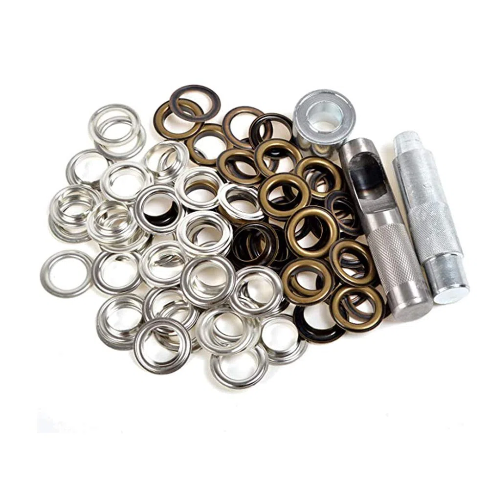 Occhiello Strumento Kit, 100 Set 10 Mm Occhielli Grommet Rondelle, 3 Pezzi Metallo d'Ottone Alta Qualità Strumento Installazione Dell'Occhiello per Tela Cerata, Tessuto, Tende (4 Colori) - Stile B