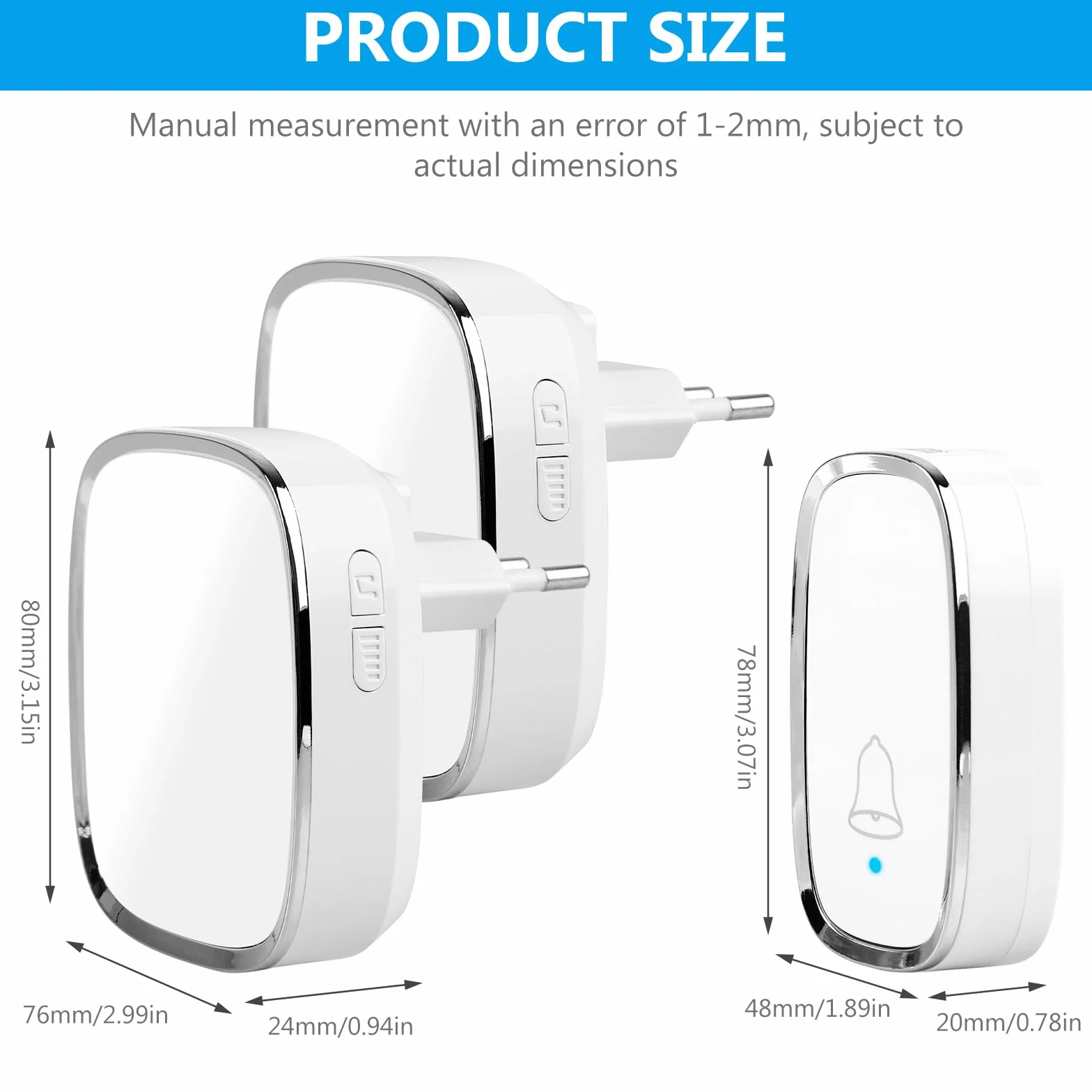 Campanello Senza Fili da Esterno: Campanello Wireless, Campanello Senza Fili da Interno, Doorbell Impermeabile IP44, 1 Trasmettitore e 2 Ricevitore, 58 Suonerie 5 Volume, Indicatori LED, Portata 300m