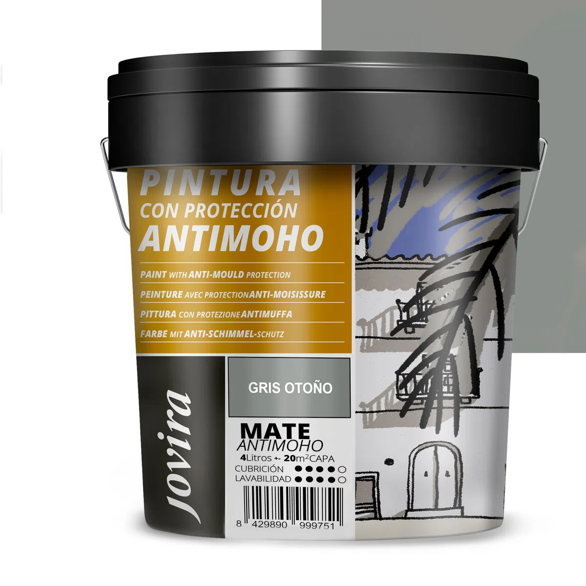 JOVIRA PINTURAS Pittura Antimuffa. Previene la muffa. Resistente alla comparsa di muffe sui muri. Aspetto opaco. (4 Litri, Grigio Autunno)