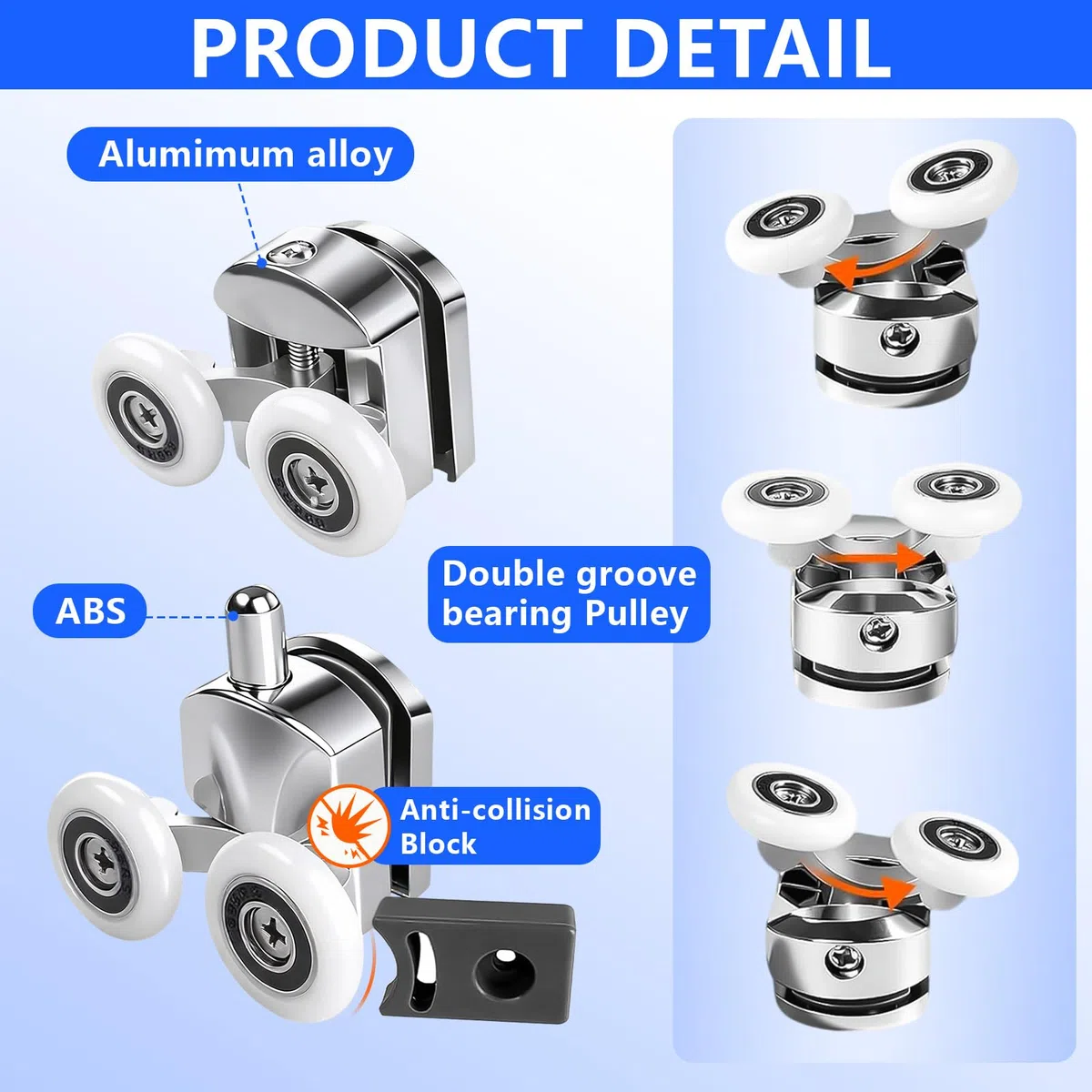 YOUNGSAY 8 Pezzi Rulli Per Porta Doccia, 25mm Silenziose e Antiruggine Rotelle Box Doccia con Blocchi Anticollisione e Viti per Porta in Vetro da 4 a 6 mm ((4 Rulli Superiori + 4 Rulli Superiori)